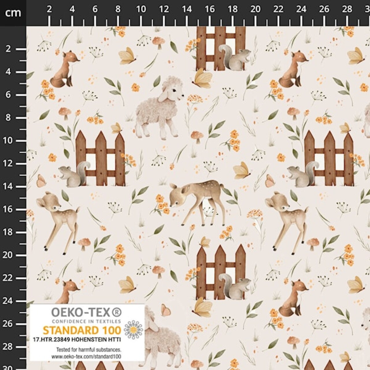 Fabric Stof Tan Woodland Animals AVALANA Jersey by the Quarter Yard 19-1464